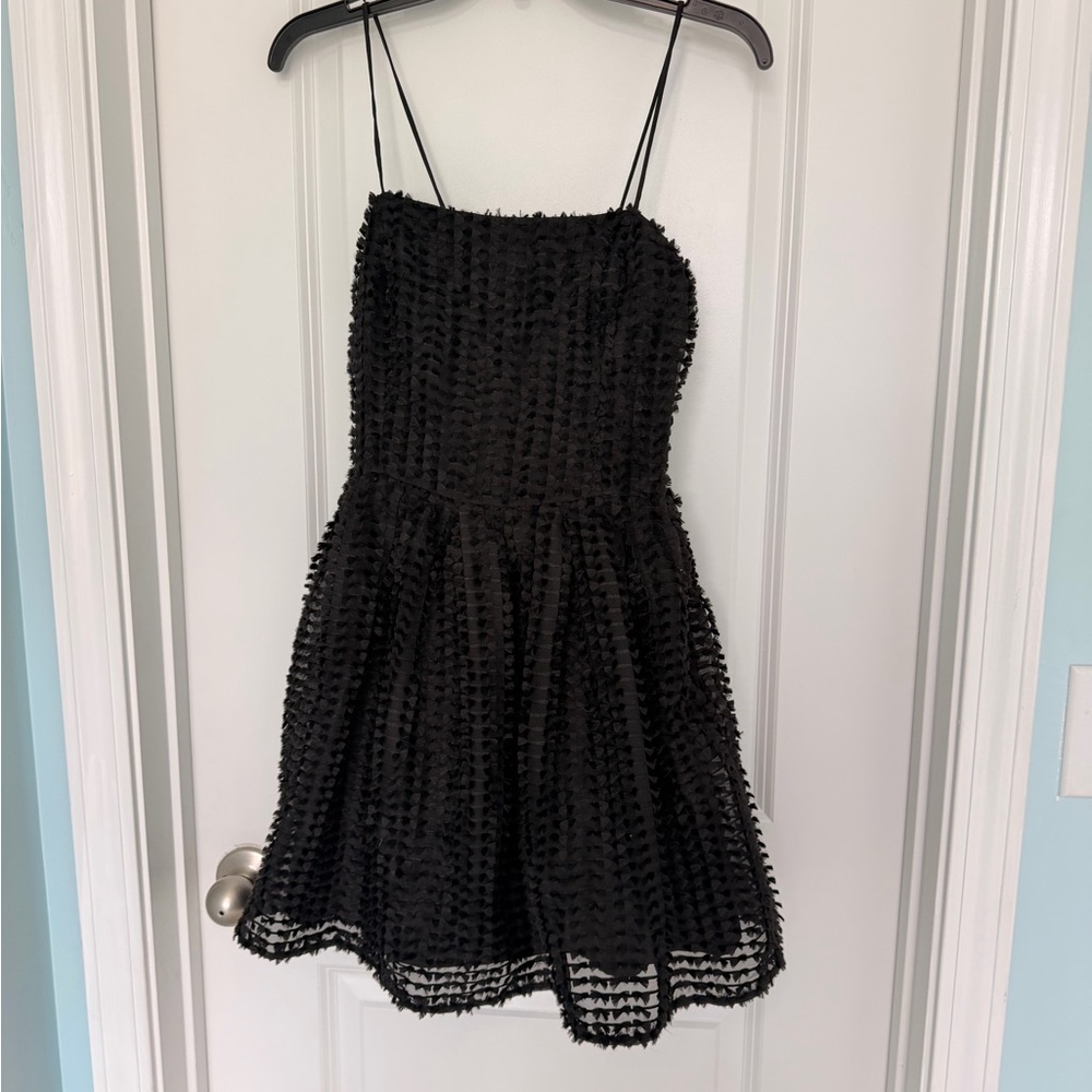 H&M Black Textured Swiss Dot Fit & Flare Mini Dress XS Spaghetti Strap Party